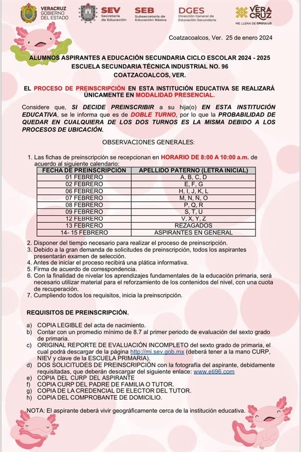 Arrancan preinscripciones en secundarias técnicas de Coatzacoalcos, estos son los requisitos