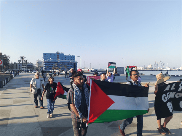 Guerra de la Franja de Gaza: Marcha familiar protesta en Plaza del Migrante Libanés, en Veracruz