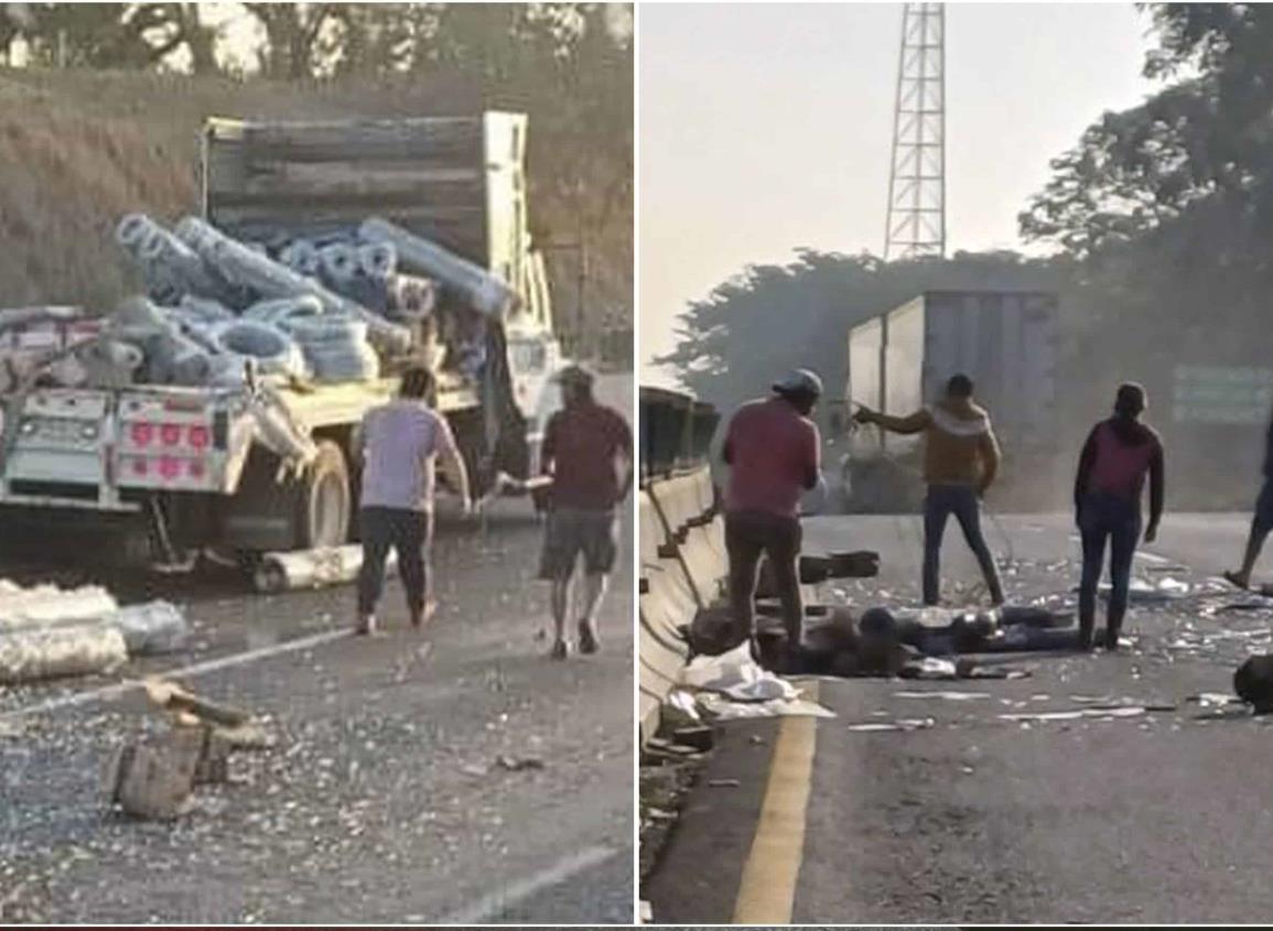 “Rapiñan” alambre tras choque en autopista de Acayucan 