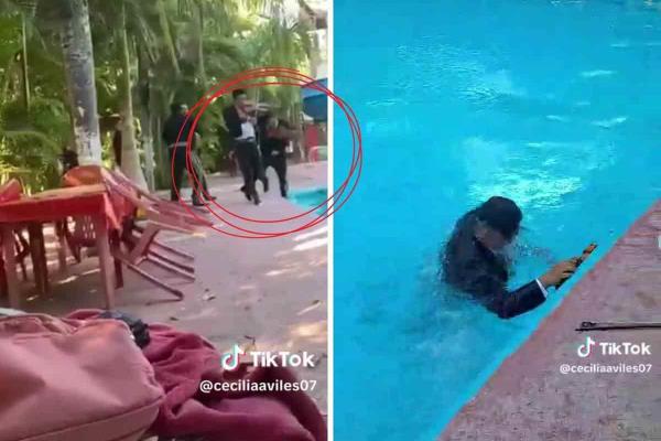 ¿Mi primera chamba? Mariachi cae en una alberca durante serenata sorpresa (+Video)