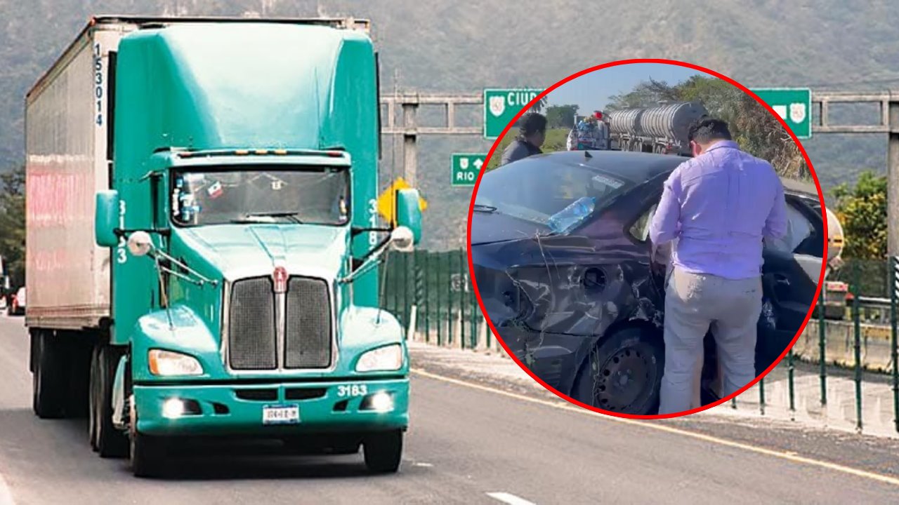 Tráiler despedaza automóvil particular en carretera de Tierra Blanca