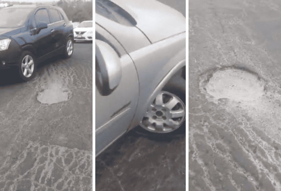 Casi se le sale la llanta por enormes baches en bulevar Fidel Velázquez, en Veracruz