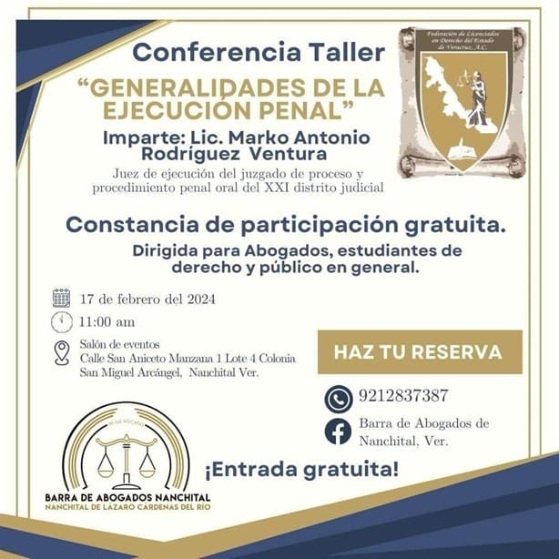 Realizarán conferencia para actualizar a abogados y estudiantes de Derecho en Nanchital