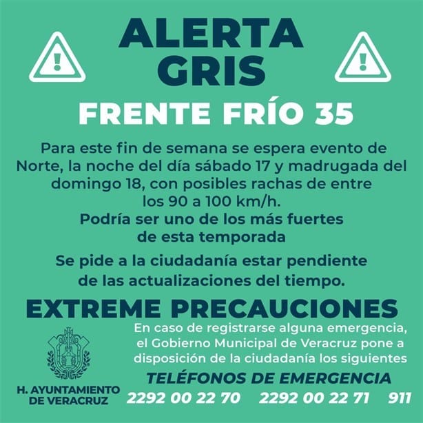 Emiten Alerta Gris por intenso evento de norte para este fin de semana