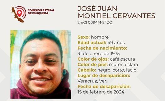 Desaparece en Veracruz el señor José Juan Montiel Cervantes