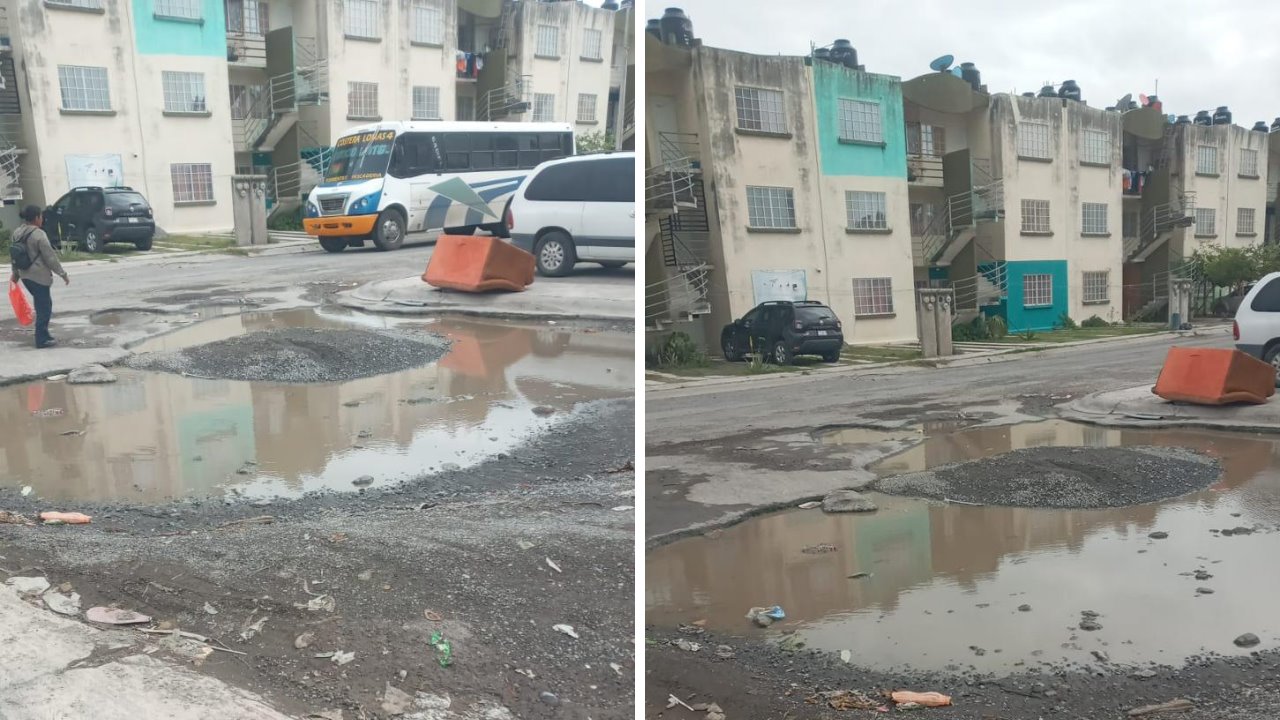 Vecinos del fraccionamiento Bosques de Río Medio denuncian cráter en calle Río Iguazú