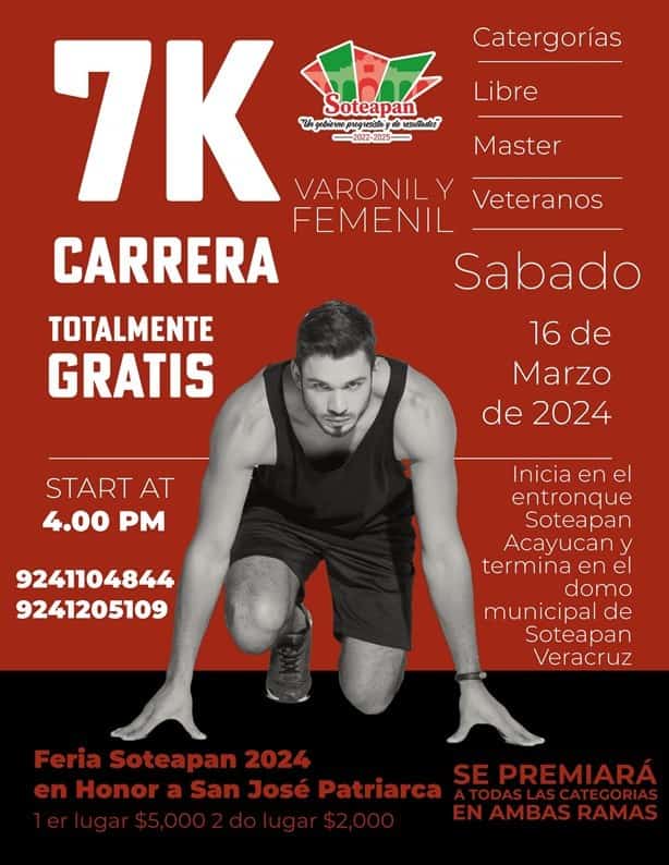 Realizarán 3ra Carrera Atlética 7K en Soteapan