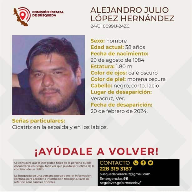 Buscan a hombre desaparecido hace 4 días en la ciudad de Veracruz