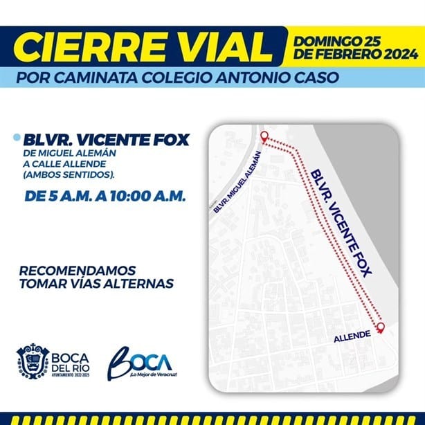 Estos son los cierres viales en Boca del Río este fin de semana