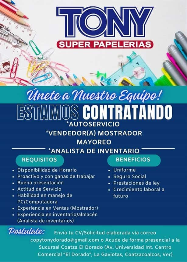 Papelería Tony ofrece vacante en Coatzacoalcos; te decimos los requisitos