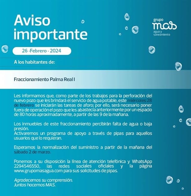 Este fraccionamiento en Veracruz no tendrá agua durante 3 días