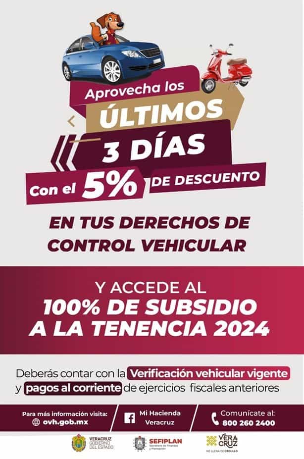 Hoy finaliza el pago del derecho vehicular 2024 con descuento en Veracruz