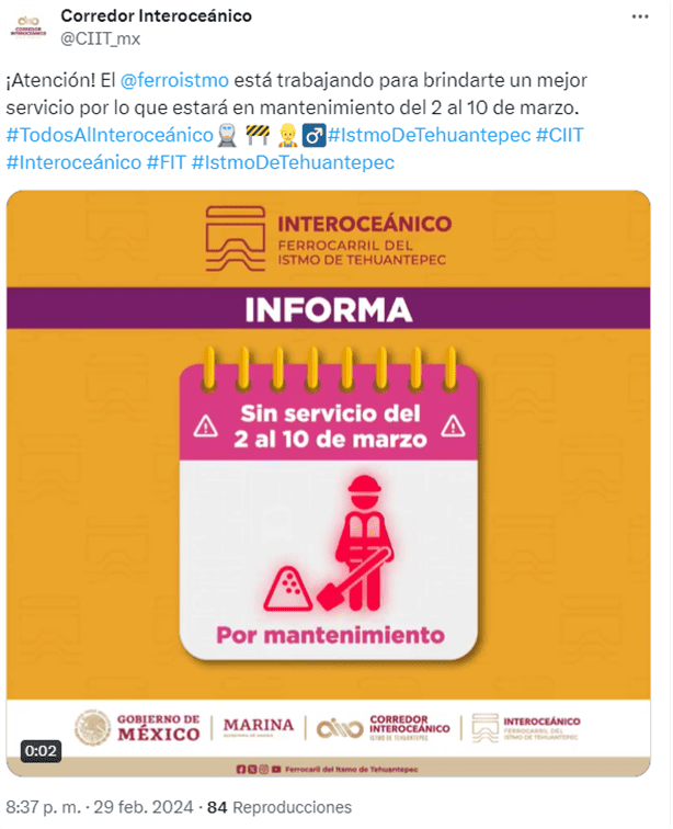 Tren Interoceánico: ¿cuándo suspende servicio por mantenimiento?