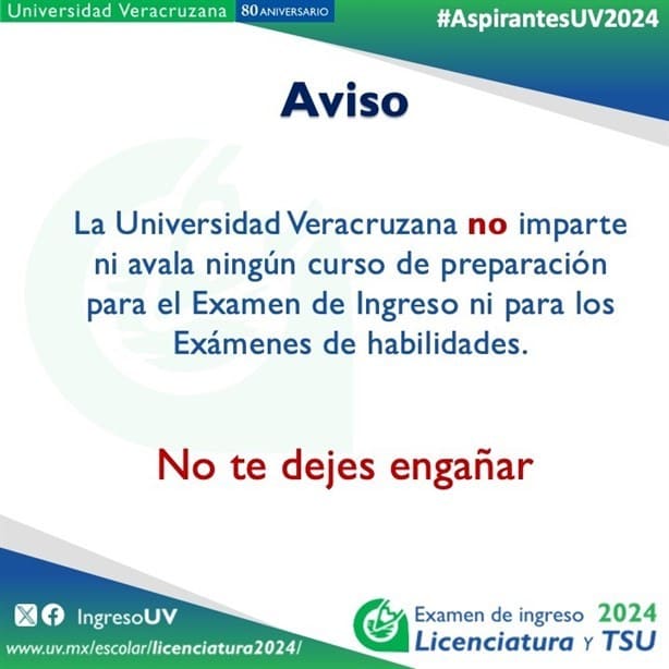 UV advierte que no imparten cursos de preparación para examen de ingreso