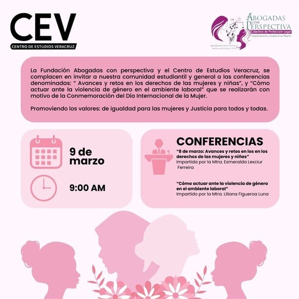 “Abogadas con Perspectiva” realizarán ciclo de conferencias en el CEV de Boca del Río