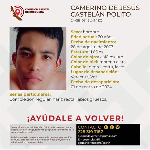 Buscan a Camerino de Jesús desapareció en la ciudad de Veracruz