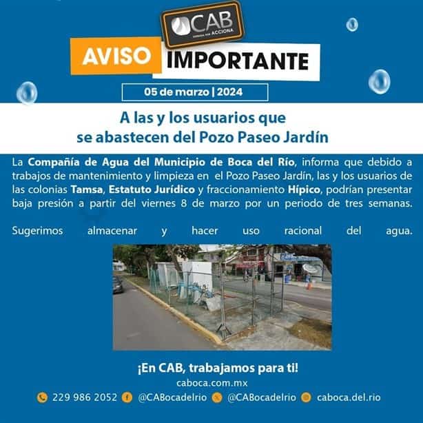 Estas colonias en Boca del Río no tendrán agua potable por 3 semanas