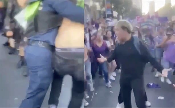 Detienen a hombre por agredir a feministas durante marcha del 8M en México