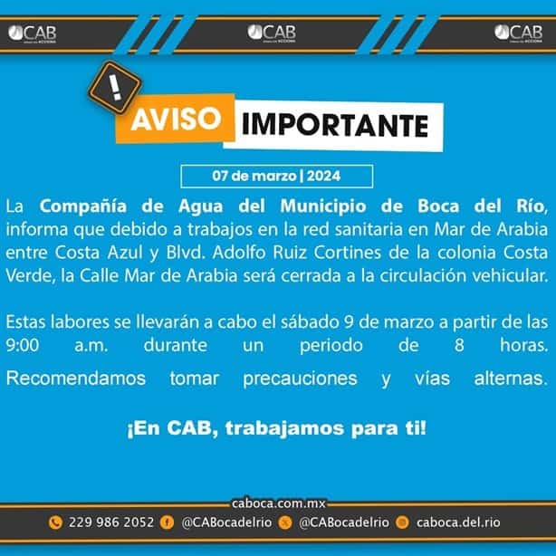 Esta calle en Boca del Río estará cerrada por 8 horas este sábado