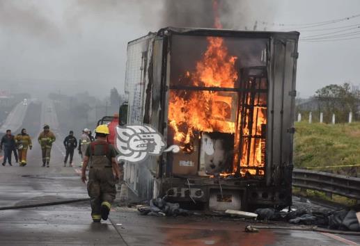 Incendio arrasa con camión de mudanzas en la autopista Orizaba-Córdoba (+Video)