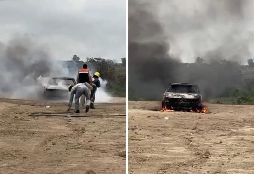 Se incendia auto en la carretera El Chico-Nuevo Lencero