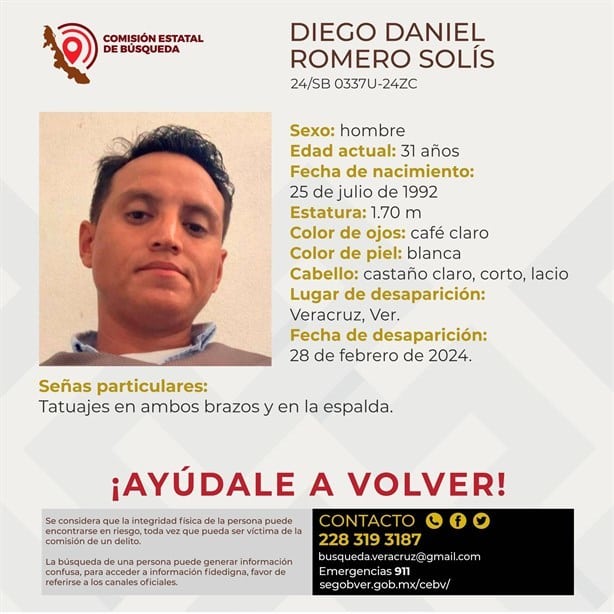 Familiares llevan dos semanas buscando a Diego Daniel desaparecido en Veracruz