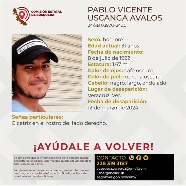 Desaparece en Veracruz el joven Pablo Vicente Uscanga Ávalos