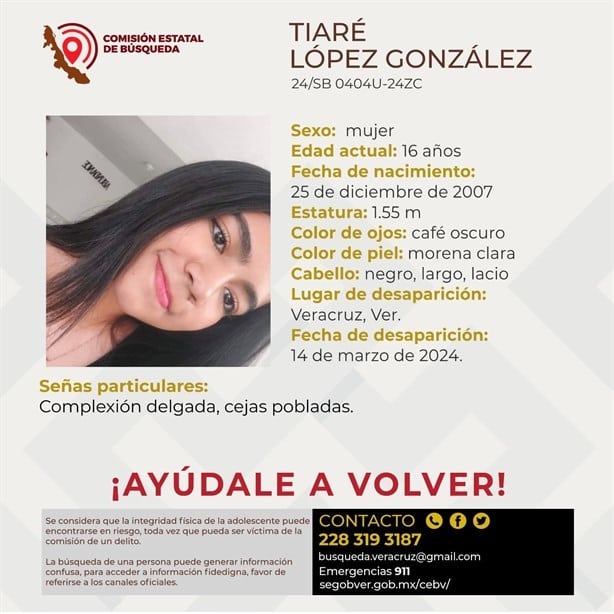 Buscan a Tiaré de 16 años, desapareció en la ciudad de Veracruz