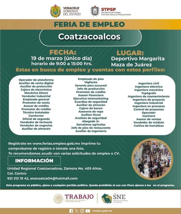 Harán feria de empleo nacional para mujeres en Coatzacoalcos; ¿Cuándo y dónde?