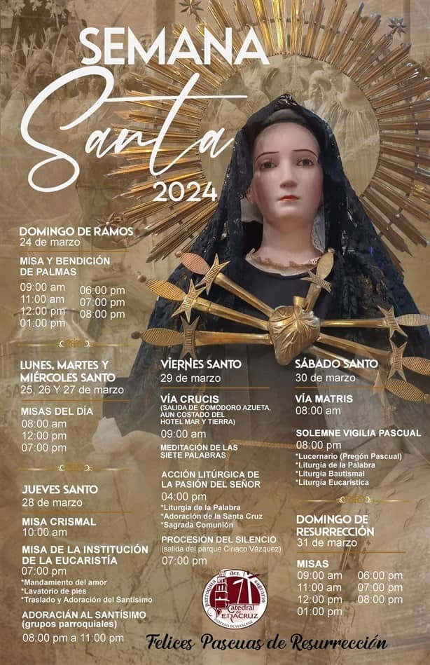 Fechas y horarios de las misas en la Catedral de Veracruz para Semana Santa