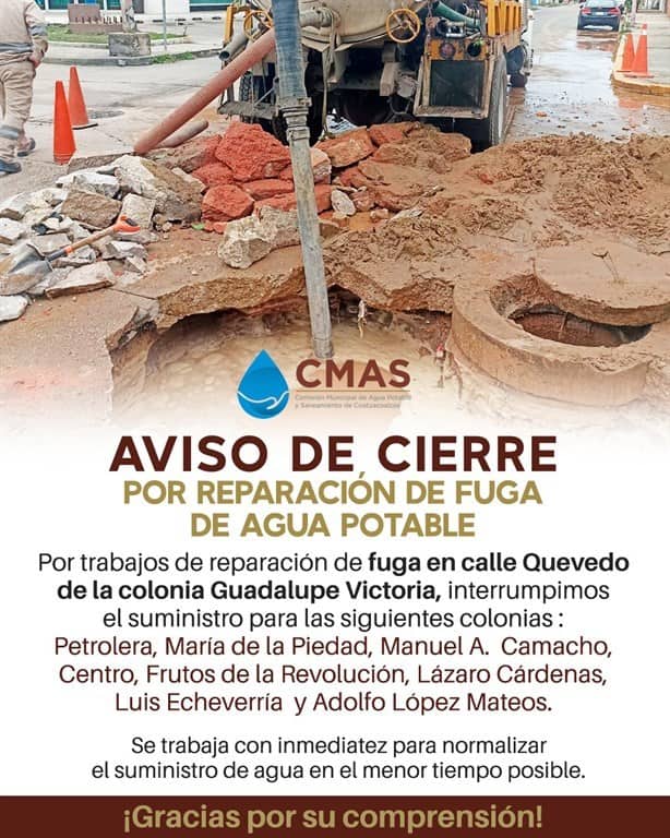 CMAS Coatzacoalcos anuncia suspensión del servicio en estas colonias; ¿hasta cuándo?