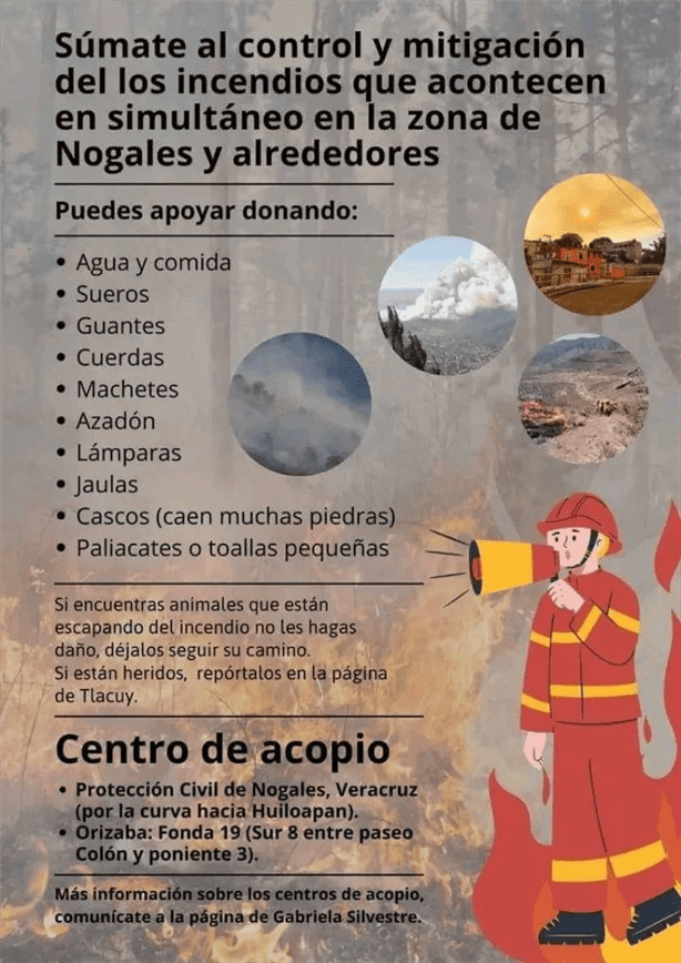 Estos son los centros de acopio en Veracruz por los incendios forestales