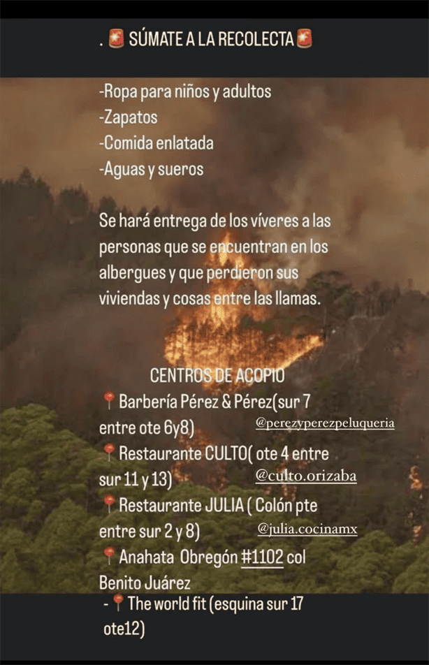 Estos son los centros de acopio en Veracruz por los incendios forestales