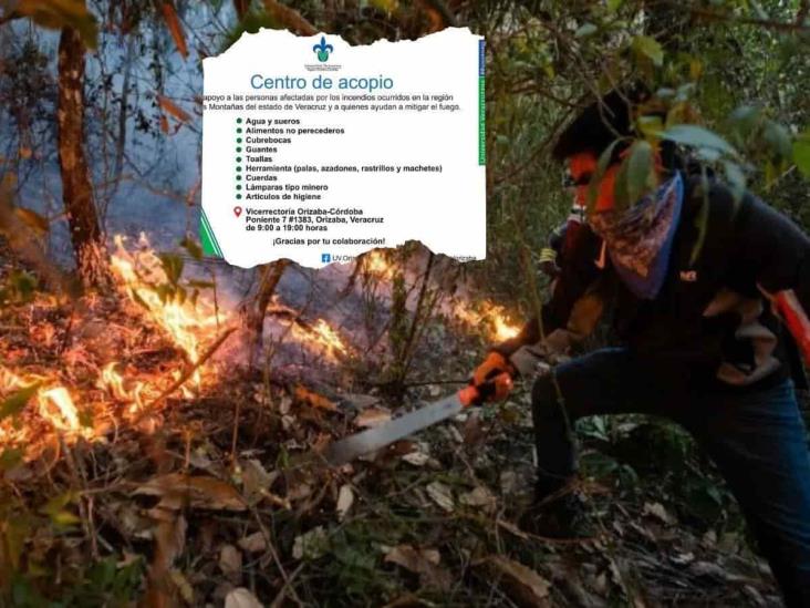 Abre UV centro de acopio para apoyo ante incendios en Altas Montañas