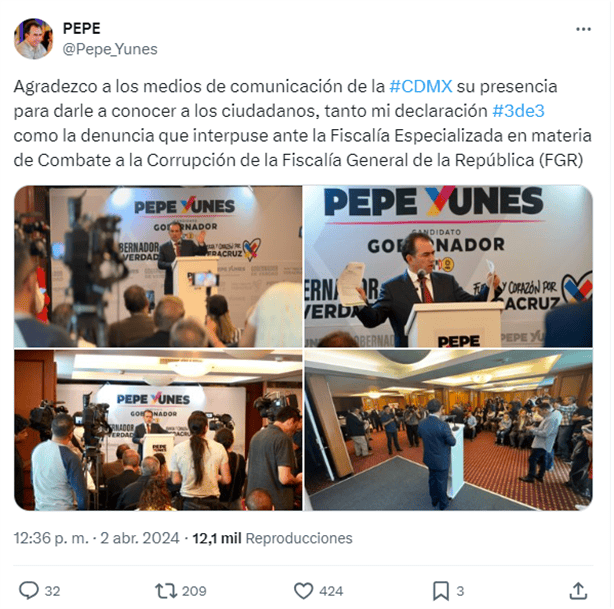 Denuncia Pepe Yunes enriquecimiento ilícito de Nahle ; tienes doble moral, le responde