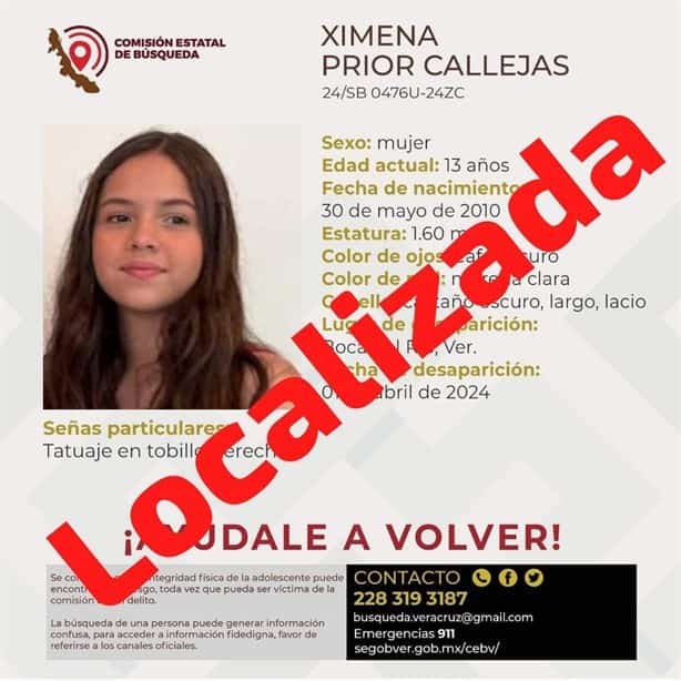 Localizan a Ximena Prior Callejas de 13 años que estaba desaparecida en Boca del Río