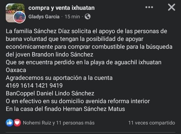 Continúa busqueda de Brandon, joven de Minatitlán, desaparecido en Oaxaca