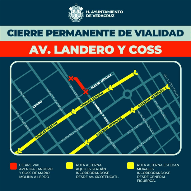 Ayuntamiento de Veracruz anuncia cierre de vialidad por obras en avenida Landero y Coss