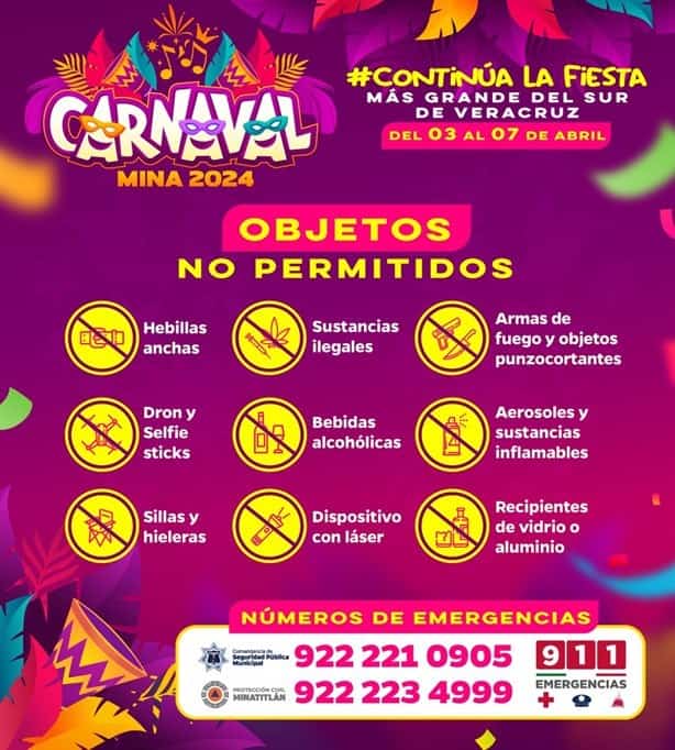 Carnaval de Minatitlán: estos son los objetos que no permitidos durante las celebraciones