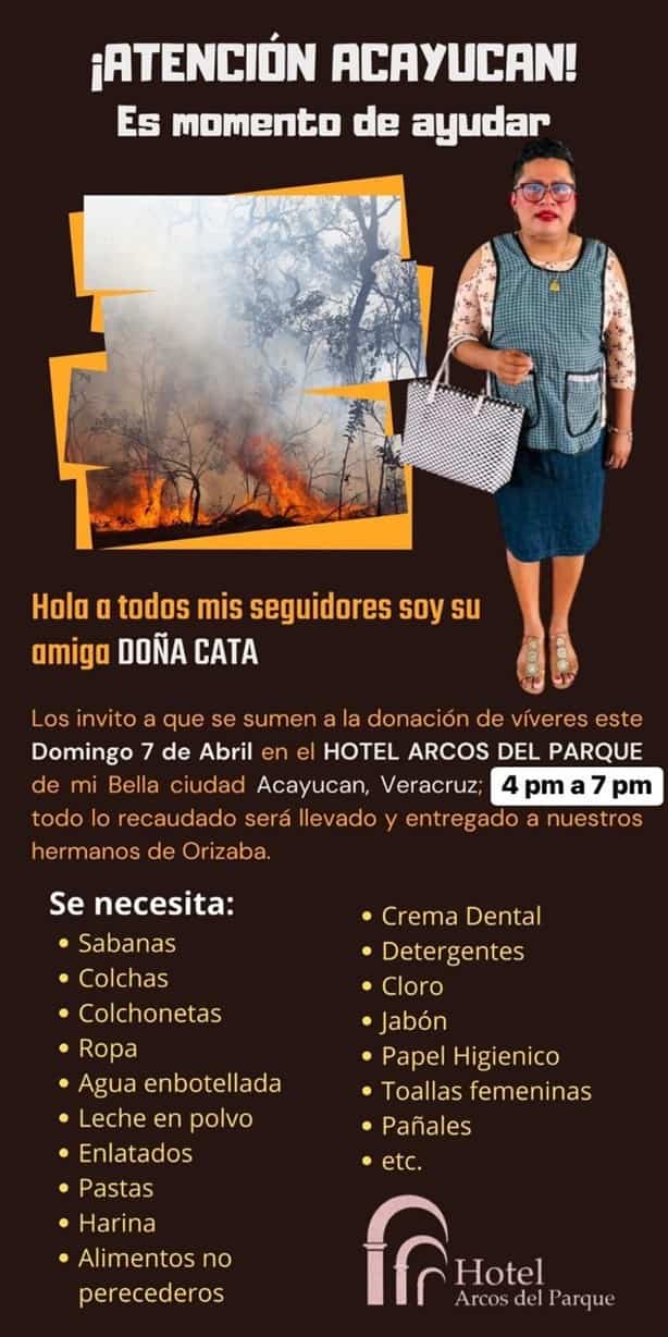 “Doña Cata”, estará en Coatzacoalcos recolectando víveres para familias afectadas por incendios en Orizaba