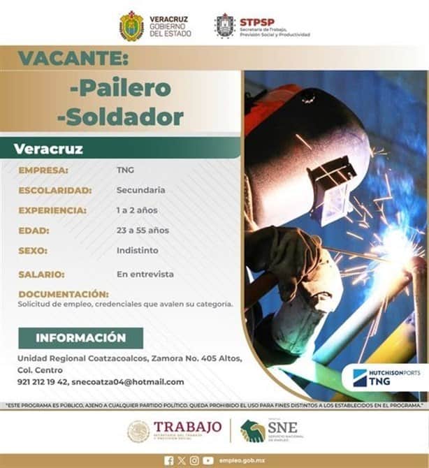 Ofrecen vacante de pailero y soldador en Coatzacoalcos; conoce los requisitos aquí