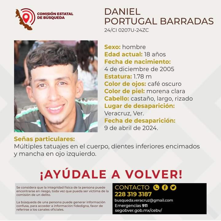 Buscan al joven Daniel Portugal Barradas en Veracruz, salió a trabajar y no regresó