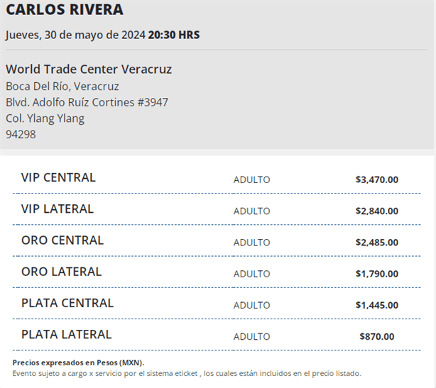 Carlos Rivera en Veracruz: fecha y costo de los boletos 