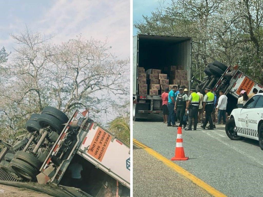 Protegen y ayudan a recuperar carga de tráiler tras accidente carretero ¡Ejemplo social! | VIDEO