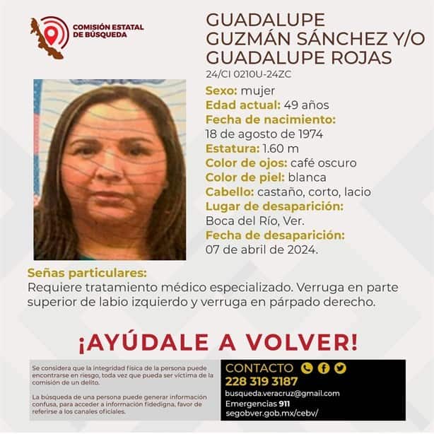 Desaparece mujer en la ciudad de Veracruz; requiere de atención médica