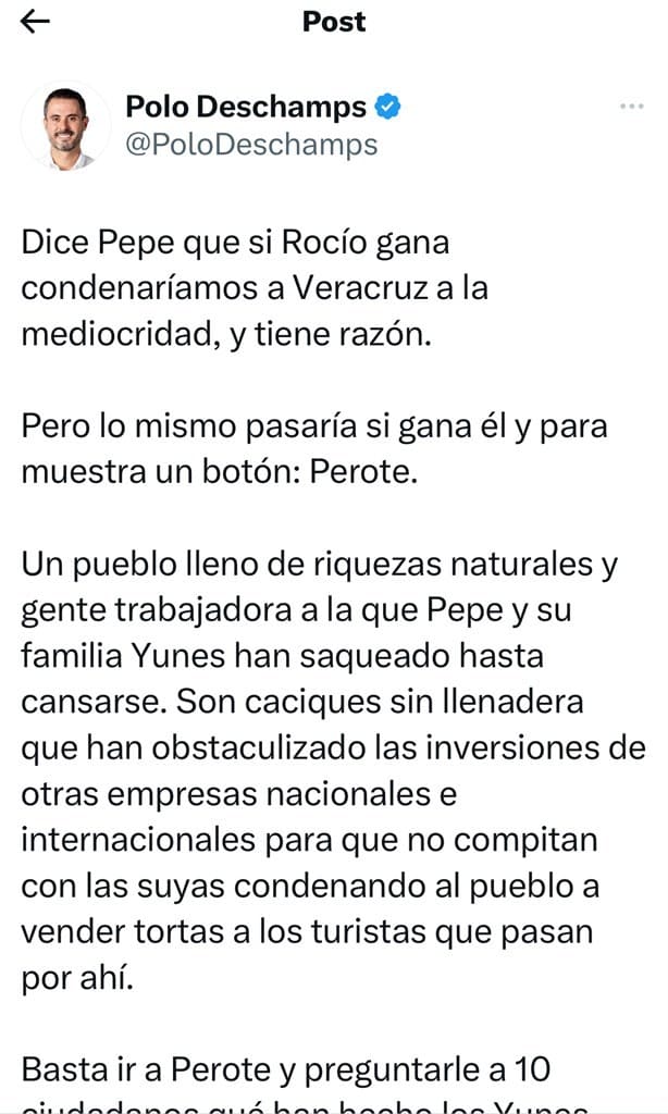 Polo Deschamps se lanza contra José Yunes: "es un cacique sin llenadera"