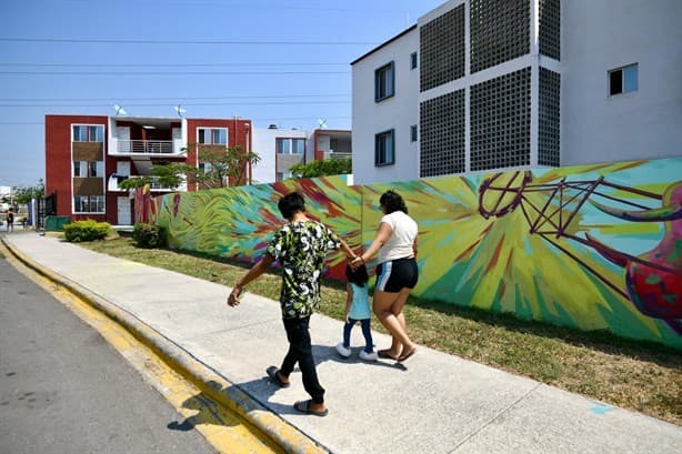Artistas plasman cultura de Veracruz en mural, en fraccionamiento Paseo Las Palmas 2