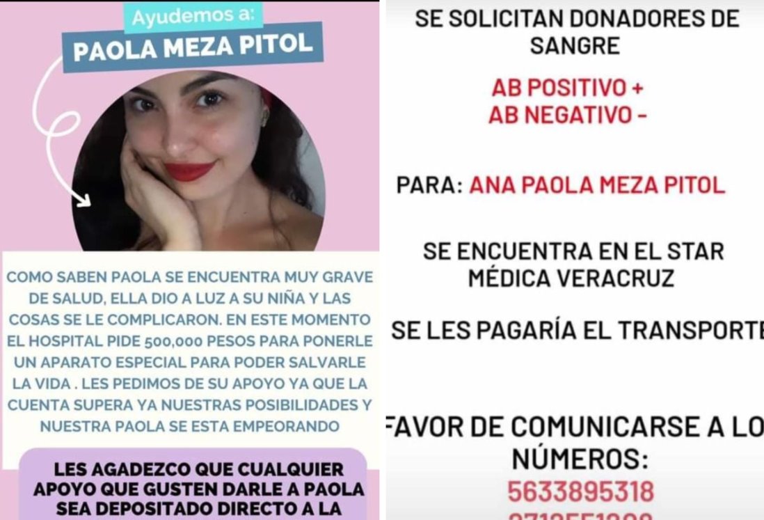 Urgente ayuda para salvar la vida de una joven madre en Nuevo Veracruz tras parto complicado