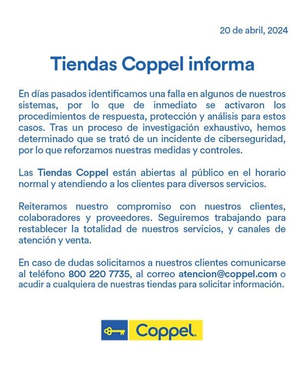 Coppel confirma que falla en sus sistemas fue por ciberataque