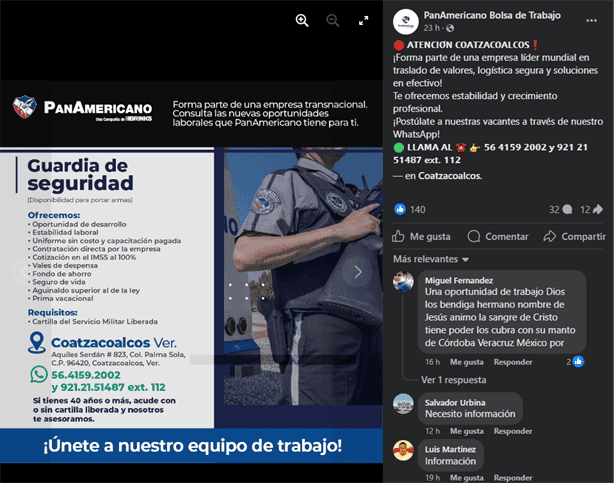 PanAmericano lanza vacante para guardia de seguridad en Coatzacoalcos ¿cuáles son los requisitos?